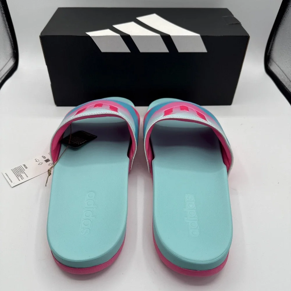 Adidas Messi Slides Men's‎ Size 12 Sandals Pink Blue Adilette Comfort JR6326